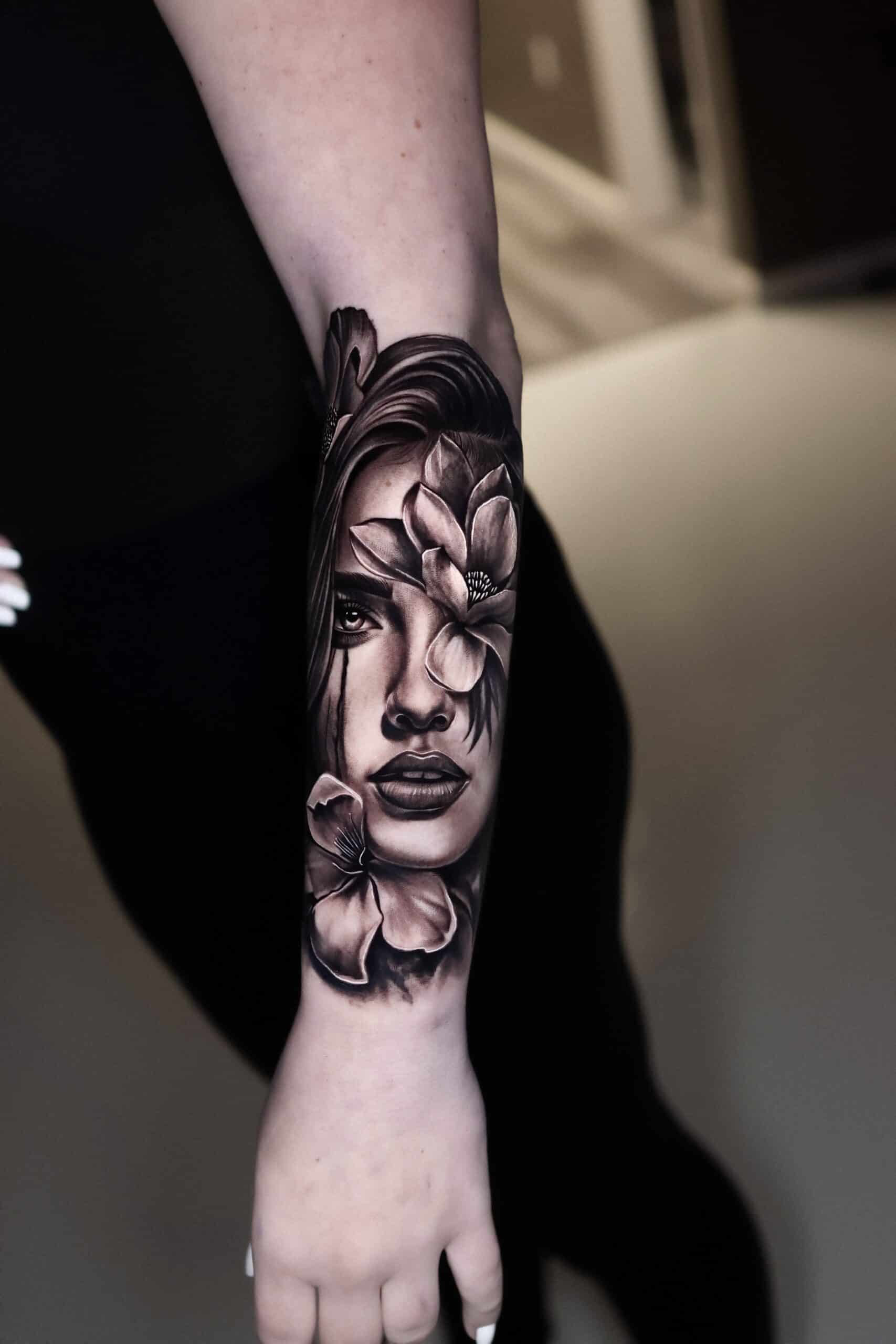 Face and flowers Tattoo